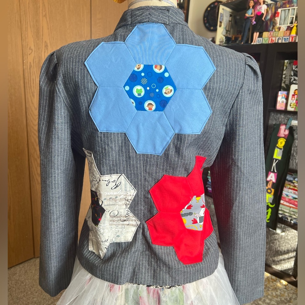 Pinstripe Blazer with Hexie flowers